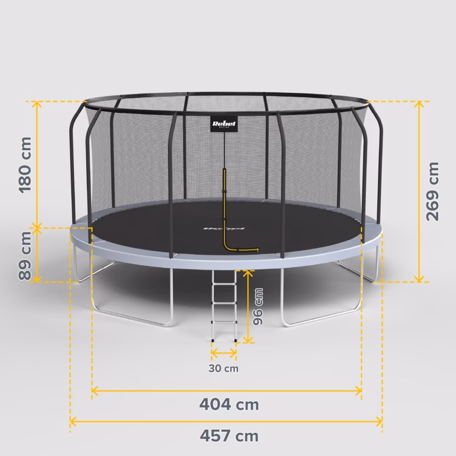 Aiatrampoliin Rebel Active PRO 15 ft (457 cm), turvavõrk, max 150 kg - 8