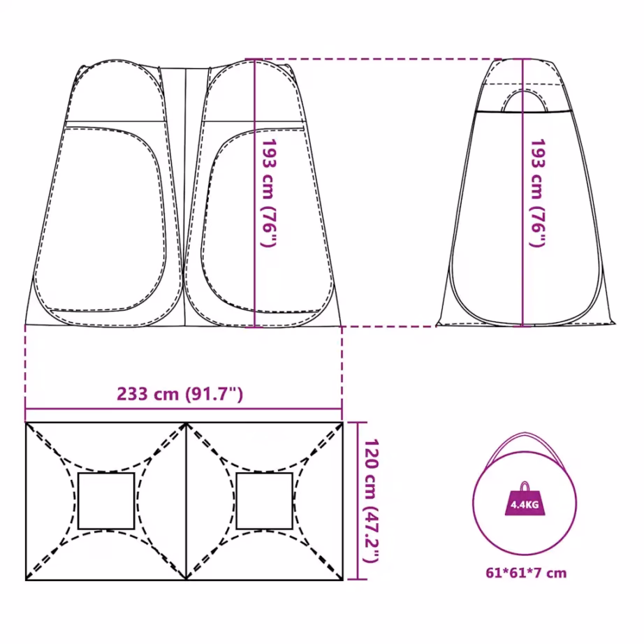 Sinine veekindel pop-up privaatsustelk tualetiks ja riiete vahetamiseks, 233 x 120 x 193 cm - 12