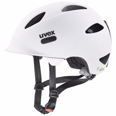 Laste jalgrattakiiver uvex oyo style, valge, nupuga kinnitus, 46–54 cm