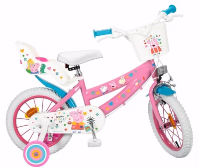 Lastejalgratas TOIMSA Peppa Pig 14", roosa, abirataste ja korviga