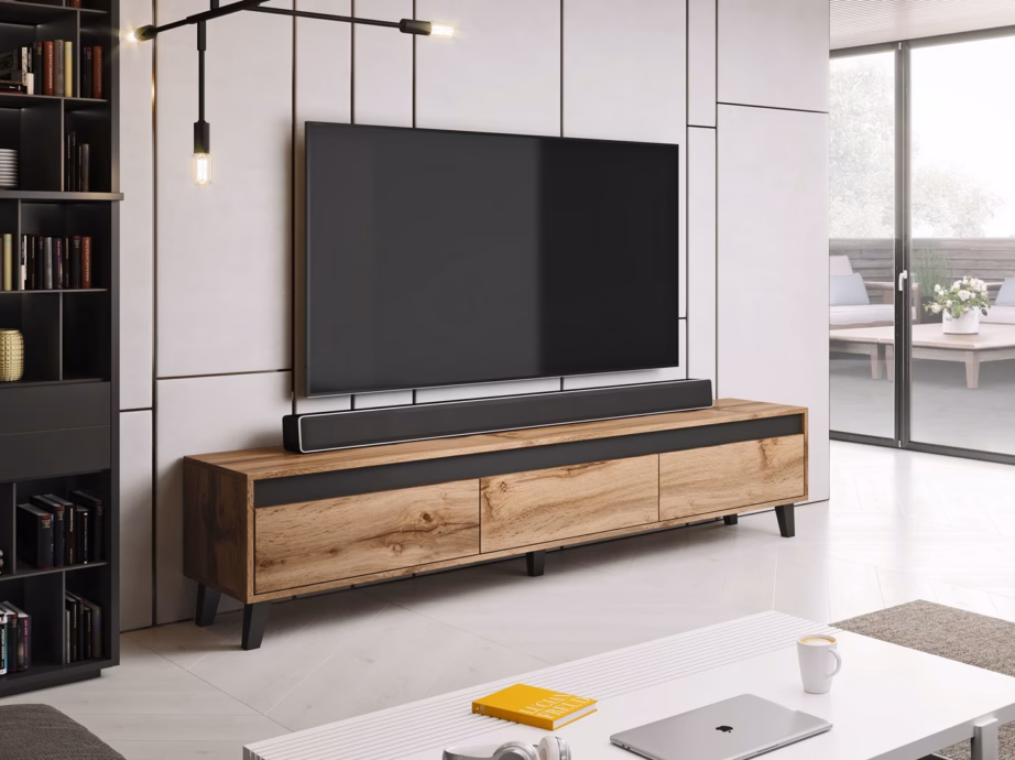 TV-alus Cama MEBLE NORD, 185 × 38 × 42 cm, 3 sahtliga, Wotan tamm ja antratsiithall - 3