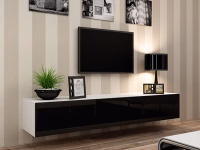 TV-alus Cama MEBLE VIGO 180, 180 × 40 × 30 cm, valge matt ja must läikiv