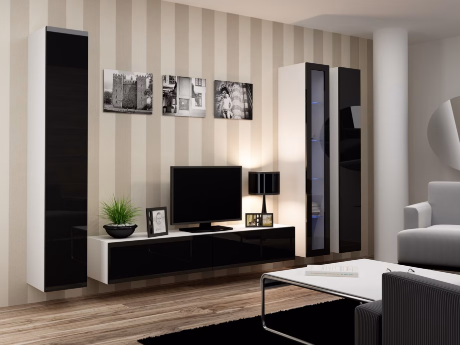 TV-alus Cama MEBLE VIGO 180, 180 × 40 × 30 cm, valge matt ja must läikiv - 4