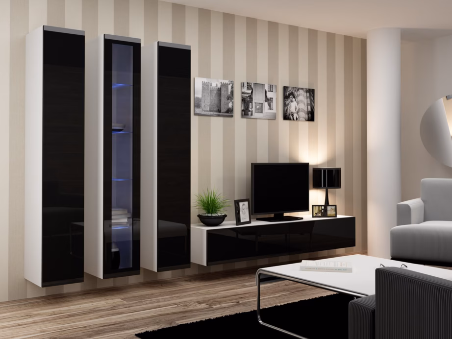 TV-alus Cama MEBLE VIGO 180, 180 × 40 × 30 cm, valge matt ja must läikiv - 5