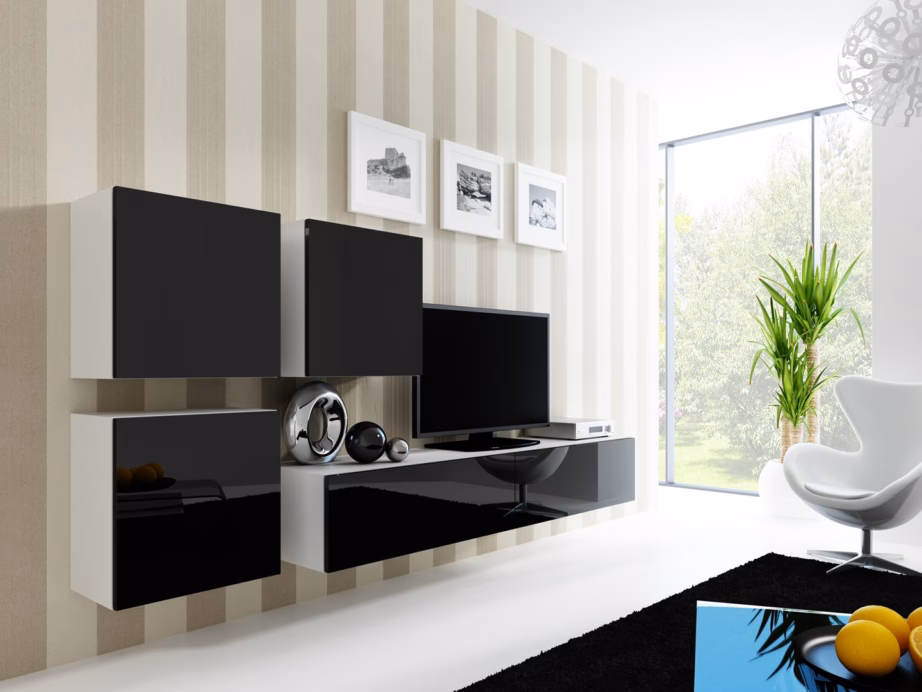 TV-alus Cama MEBLE VIGO 180, 180 × 40 × 30 cm, valge matt ja must läikiv - 6