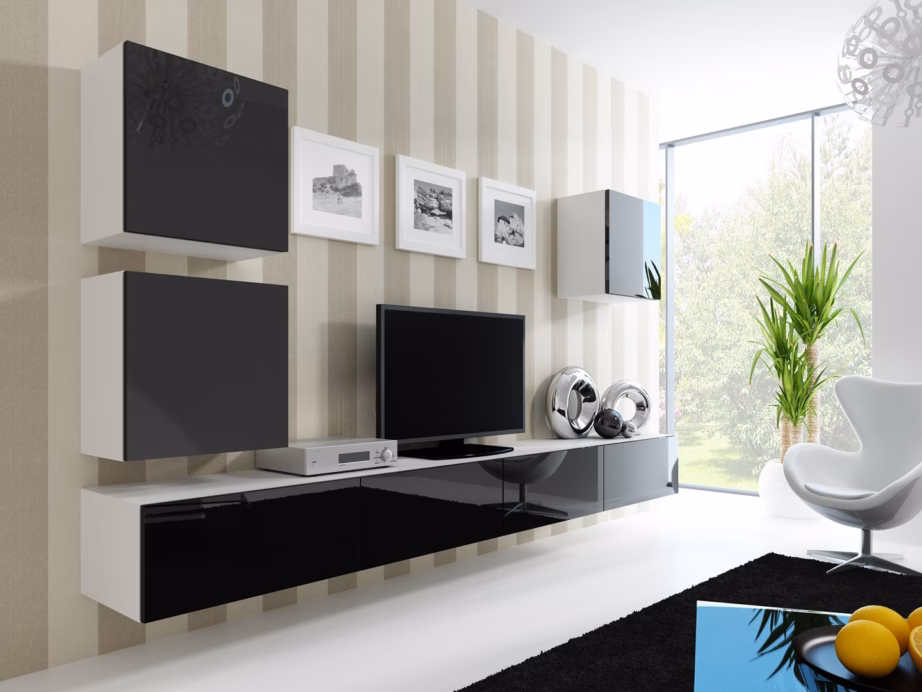 TV-alus Cama MEBLE VIGO 180, 180 × 40 × 30 cm, valge matt ja must läikiv - 7