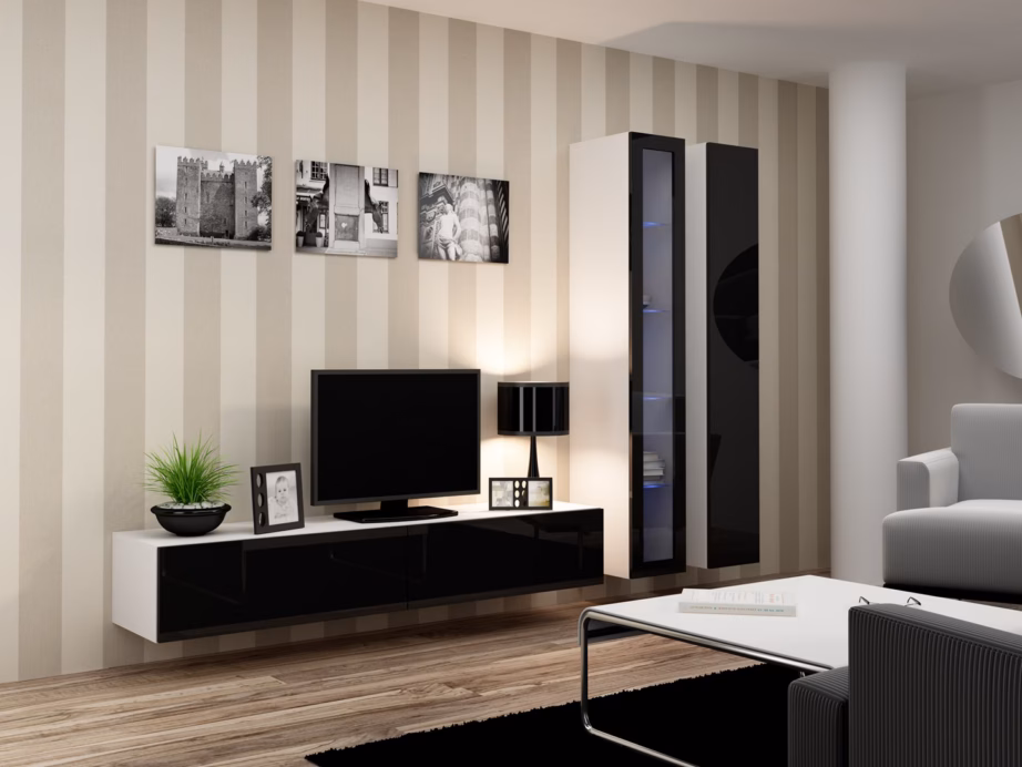 TV-alus Cama MEBLE VIGO 180, 180 × 40 × 30 cm, valge matt ja must läikiv - 9