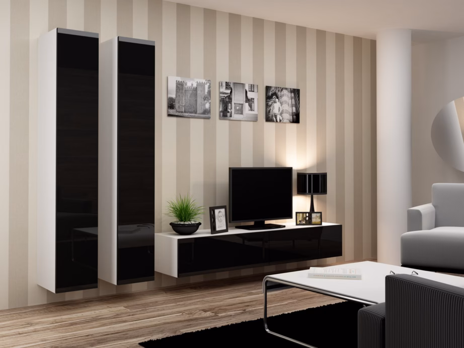 TV-alus Cama MEBLE VIGO 180, 180 × 40 × 30 cm, valge matt ja must läikiv - 10