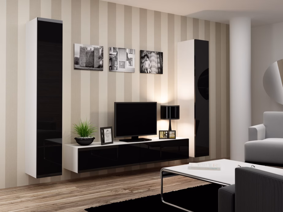TV-alus Cama MEBLE VIGO 180, 180 × 40 × 30 cm, valge matt ja must läikiv - 11