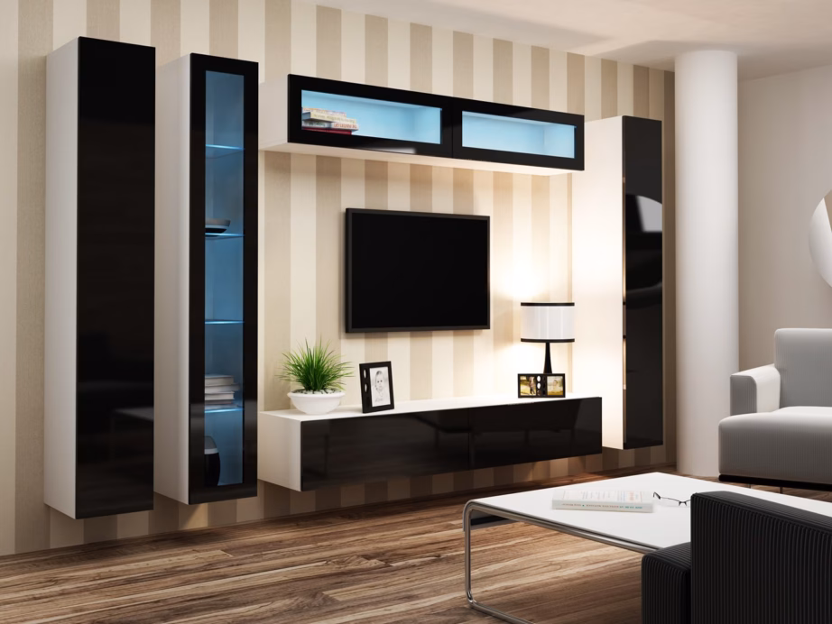 TV-alus Cama MEBLE VIGO 180, 180 × 40 × 30 cm, valge matt ja must läikiv - 12