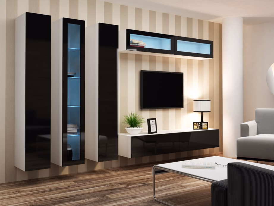 TV-alus Cama MEBLE VIGO 180, 180 × 40 × 30 cm, valge matt ja must läikiv - 13