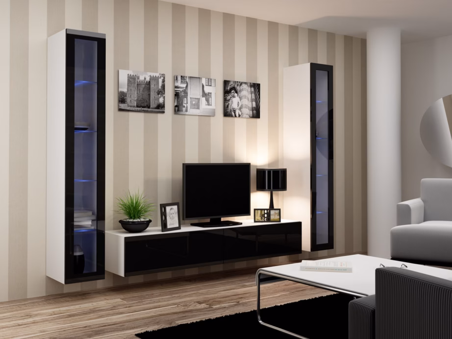 TV-alus Cama MEBLE VIGO 180, 180 × 40 × 30 cm, valge matt ja must läikiv - 14