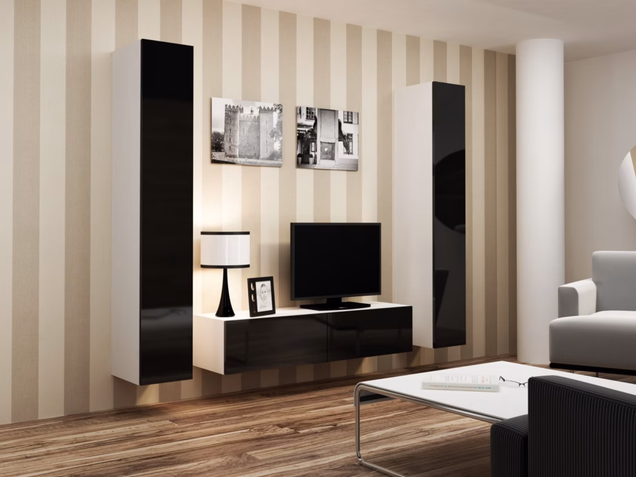 TV-alus Cama MEBLE VIGO 140, 140 × 40 × 30 cm, valge matt ja must läikiv uks - 2