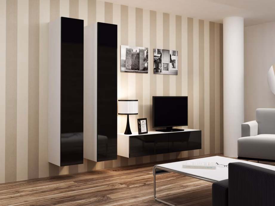 TV-alus Cama MEBLE VIGO 140, 140 × 40 × 30 cm, valge matt ja must läikiv uks - 3