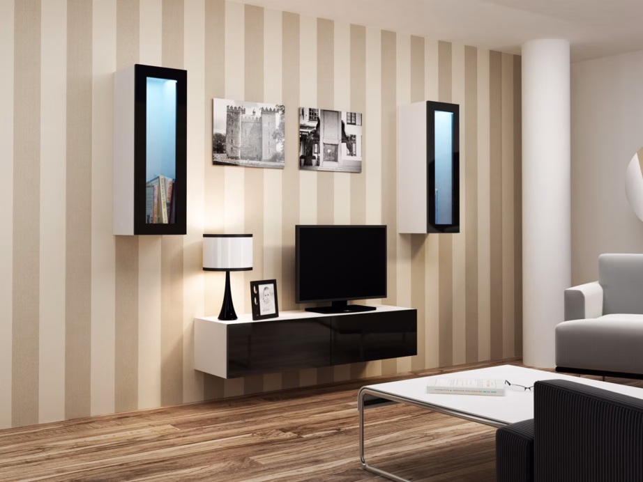 TV-alus Cama MEBLE VIGO 140, 140 × 40 × 30 cm, valge matt ja must läikiv uks - 4
