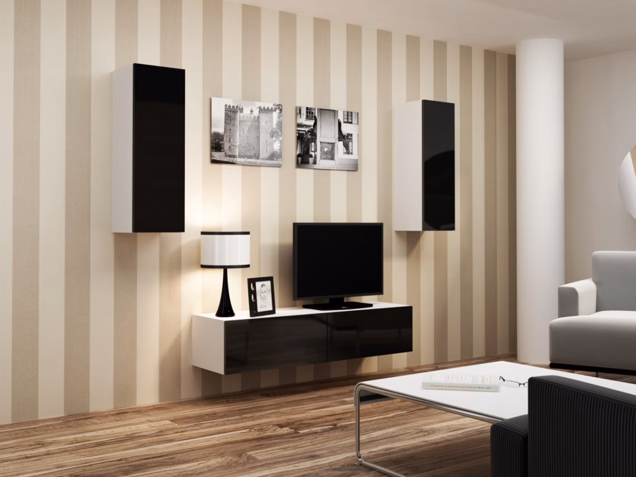 TV-alus Cama MEBLE VIGO 140, 140 × 40 × 30 cm, valge matt ja must läikiv uks - 5