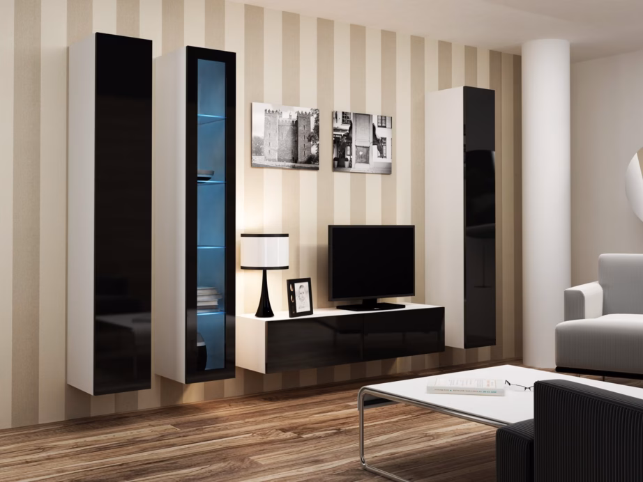 TV-alus Cama MEBLE VIGO 140, 140 × 40 × 30 cm, valge matt ja must läikiv uks - 7