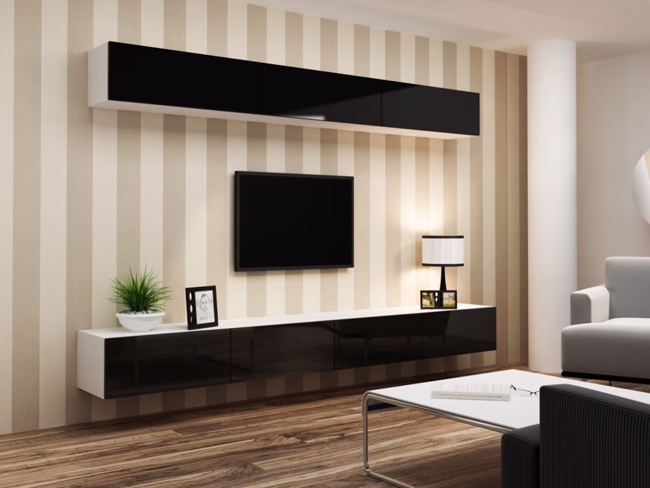 TV-alus Cama MEBLE VIGO 140, 140 × 40 × 30 cm, valge matt ja must läikiv uks - 8
