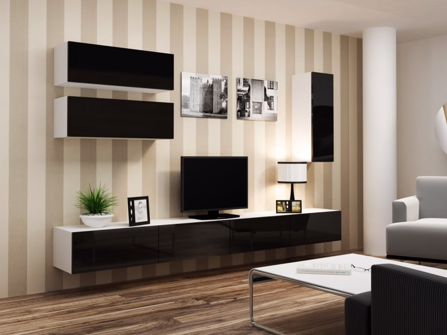 TV-alus Cama MEBLE VIGO 140, 140 × 40 × 30 cm, valge matt ja must kõrgläige - 9