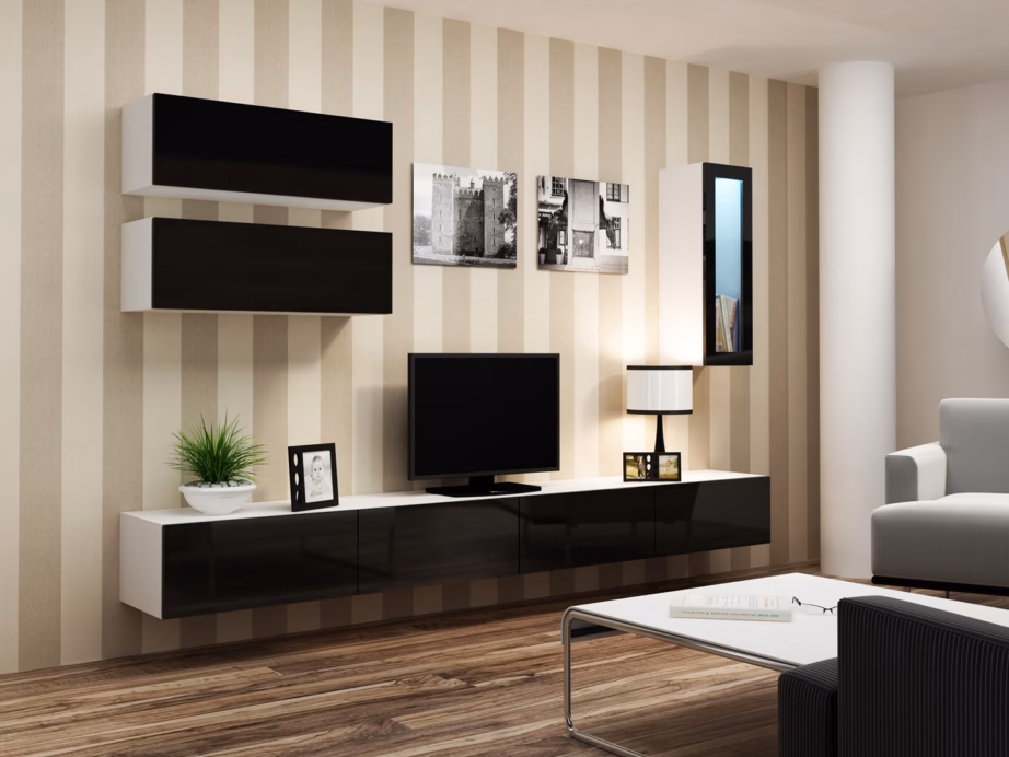 TV-alus Cama MEBLE VIGO 140, 140 × 40 × 30 cm, valge matt ja must läikiv uks - 11