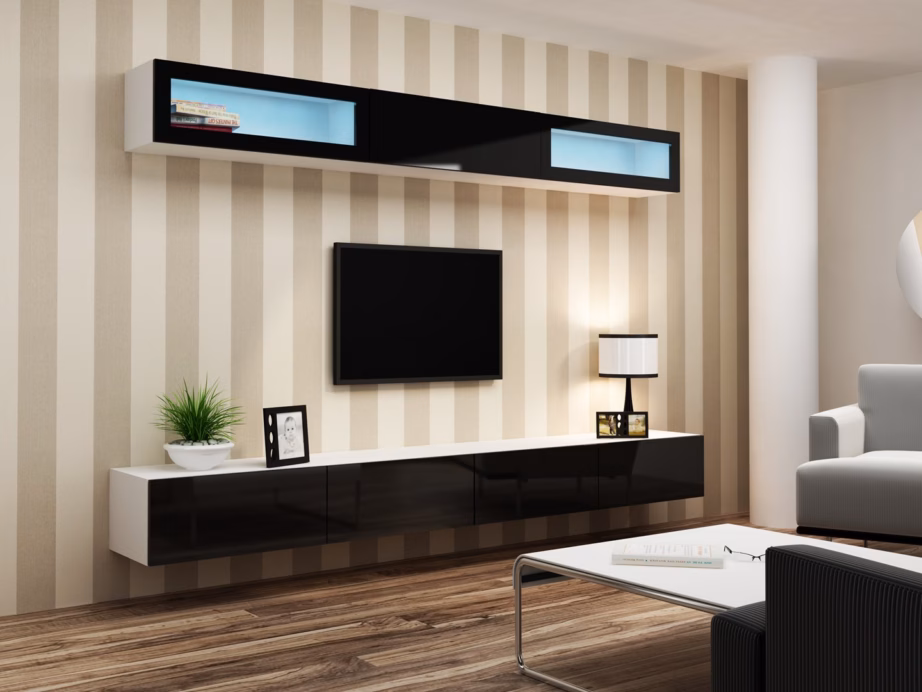 TV-alus Cama MEBLE VIGO 140, 140 × 40 × 30 cm, valge matt ja must läikiv uks - 12