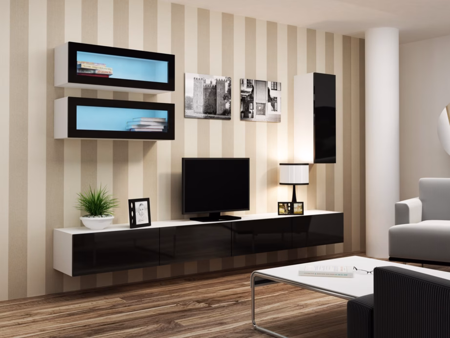 TV-alus Cama MEBLE VIGO 140, 140 × 40 × 30 cm, valge matt ja must läikiv uks - 13