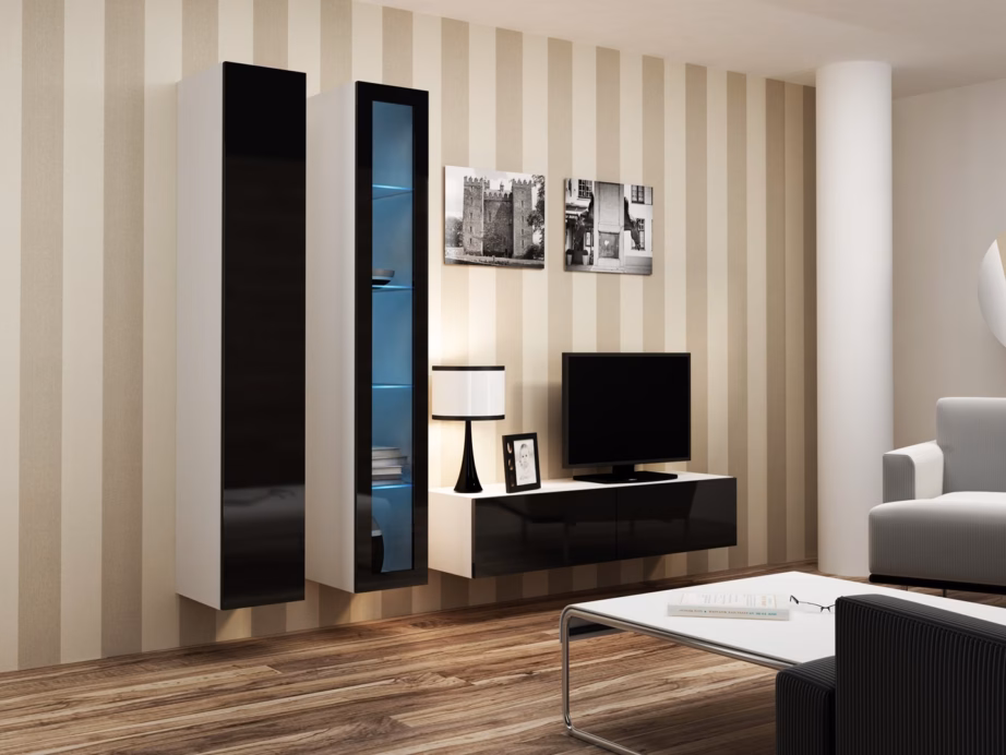 TV-alus Cama MEBLE VIGO 140, 140 × 40 × 30 cm, valge matt ja must läikiv uks - 14