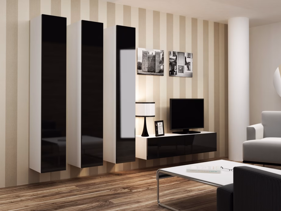 TV-alus Cama MEBLE VIGO 140, 140 × 40 × 30 cm, valge matt ja must läikiv uks - 15