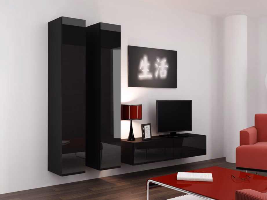 TV-alus Cama MEBLE VIGO 140, 140 × 40 × 30 cm, must/must kõrgläige, 2 ust - 2