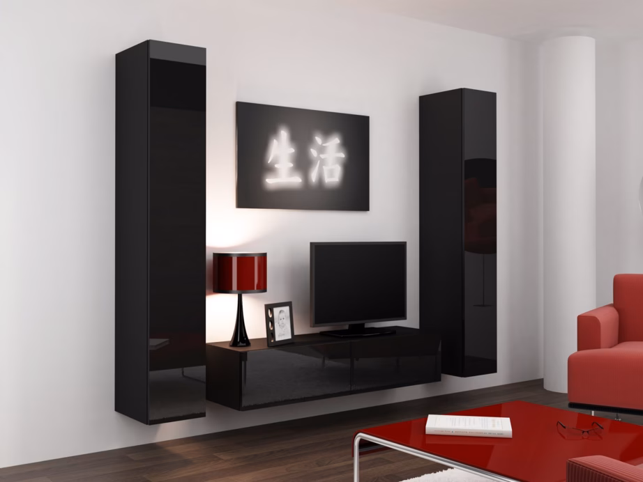 TV-alus Cama MEBLE VIGO 140, 140 × 40 × 30 cm, must/must kõrgläige, 2 ust - 3