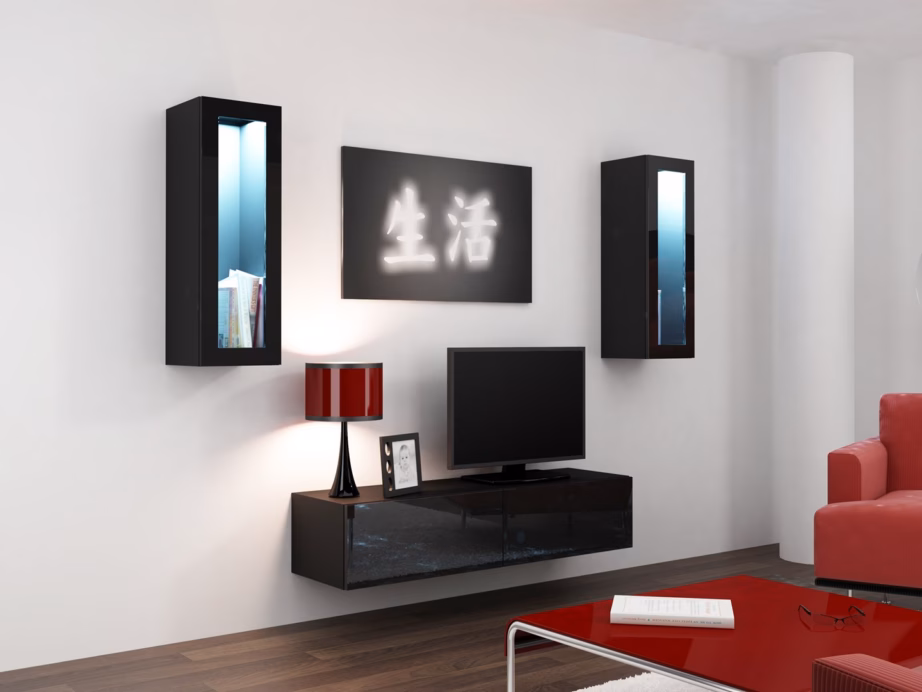 TV-alus Cama MEBLE VIGO 140, 140 × 40 × 30 cm, must/must kõrgläige, 2 ust - 4