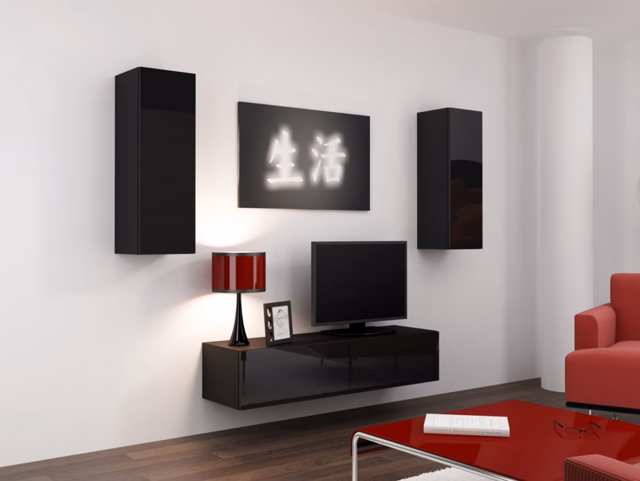 TV-alus Cama MEBLE VIGO 140, 140 × 40 × 30 cm, must/must kõrgläige, 2 ust - 5