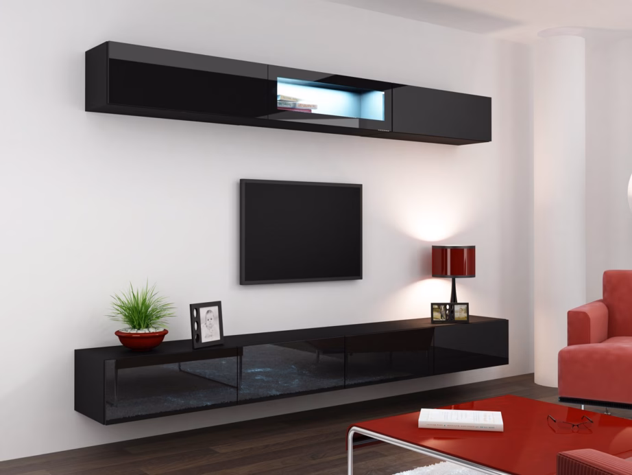 TV-alus Cama MEBLE VIGO 140, 140 × 40 × 30 cm, must/must kõrgläige, 2 ust - 11