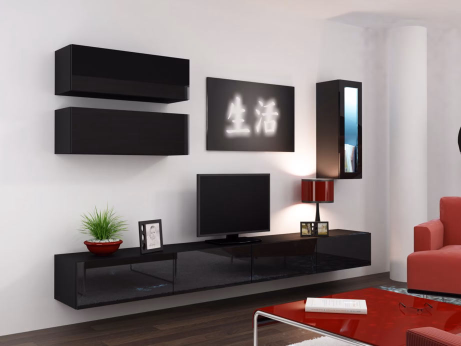 TV-alus Cama MEBLE VIGO 140, 140 × 40 × 30 cm, must/must kõrgläige, 2 ust - 12