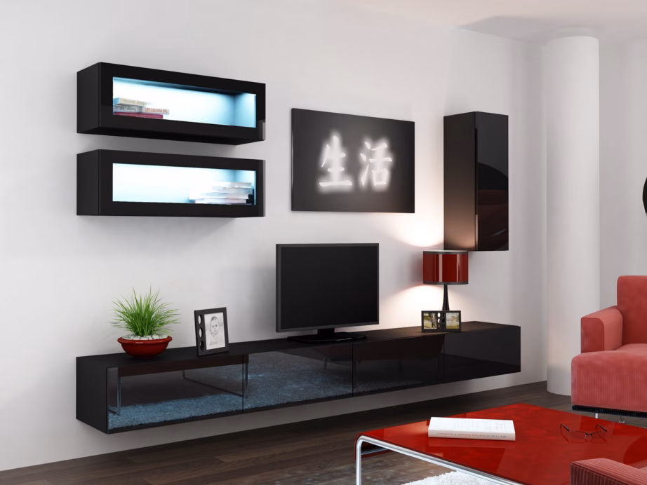 TV-alus Cama MEBLE VIGO 140, 140 × 40 × 30 cm, must/must kõrgläige, 2 ust - 14