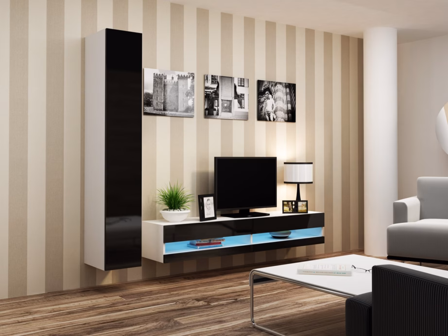 TV-alus Cama MEBLE VIGO NEW 30/180/40, 180 × 40 × 30 cm, valge/must kõrgläige - 2