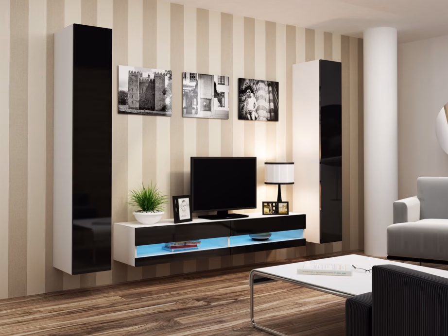 TV-alus Cama MEBLE VIGO NEW 30/180/40, 180 × 40 × 30 cm, valge/must kõrgläige - 3