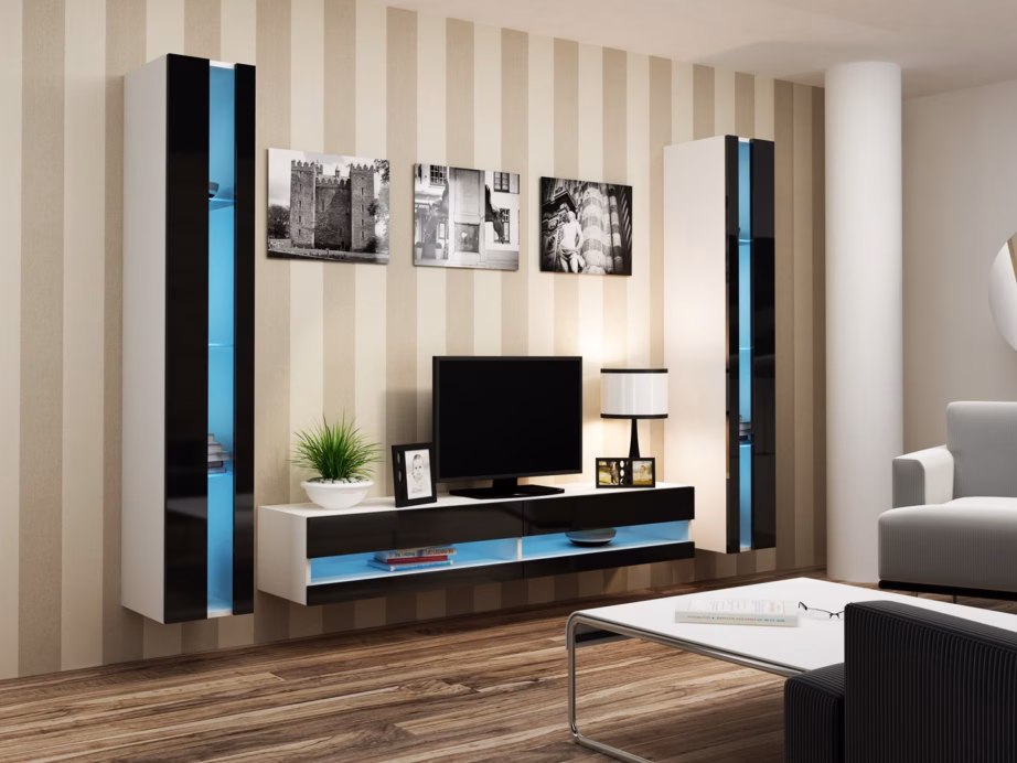 TV-alus Cama MEBLE VIGO NEW 30/180/40, 180 × 40 × 30 cm, valge/must kõrgläige - 4