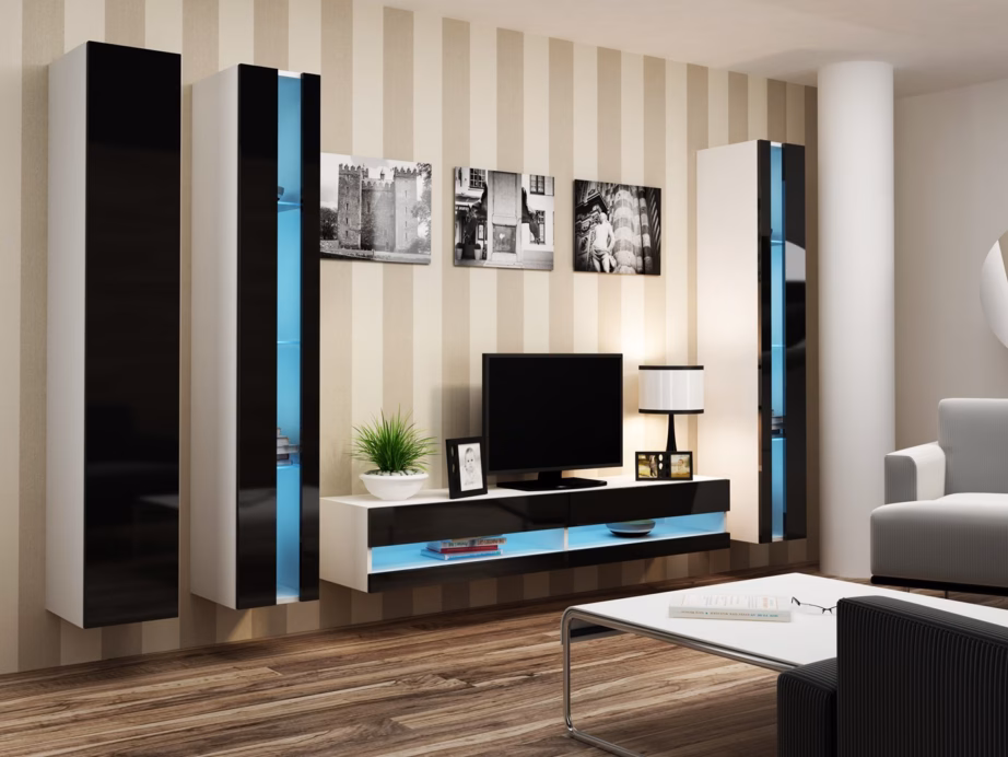 TV-alus Cama MEBLE VIGO NEW 30/180/40, 180 × 40 × 30 cm, valge/must kõrgläige - 5