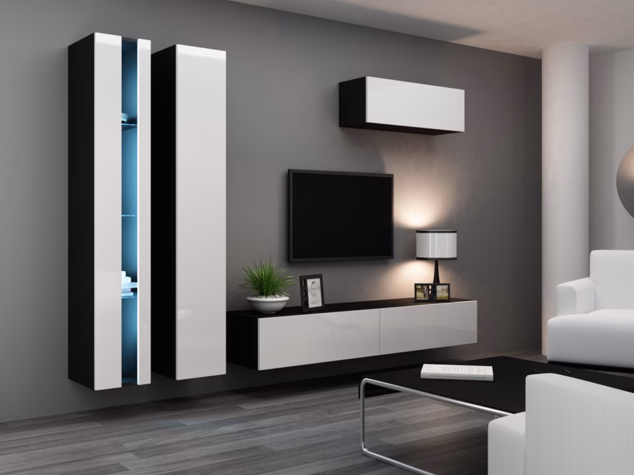 TV-alus Cama MEBLE VIGO NEW 30/180/40, 180 cm, must/valge kõrgläikega uksed - 4