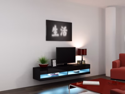 TV-alus Cama MEBLE VIGO NEW, 180 × 40 × 30 cm, must matt ja must kõrgläige