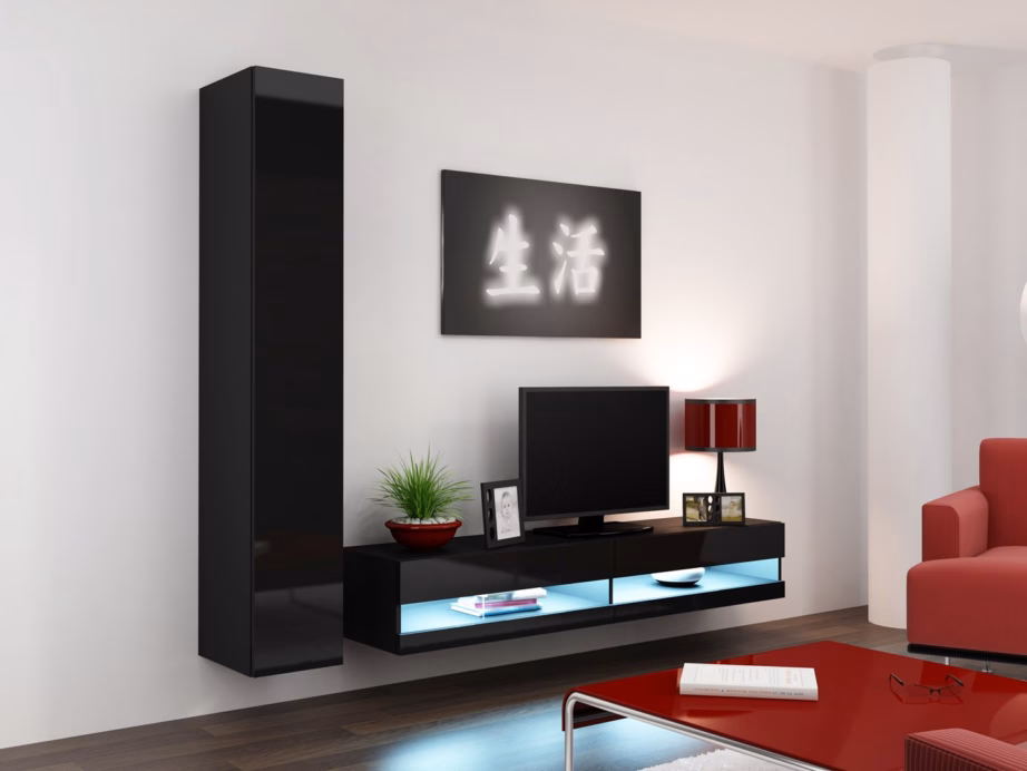 TV-alus Cama MEBLE VIGO NEW, 180 × 40 × 30 cm, must matt ja must kõrgläige - 2