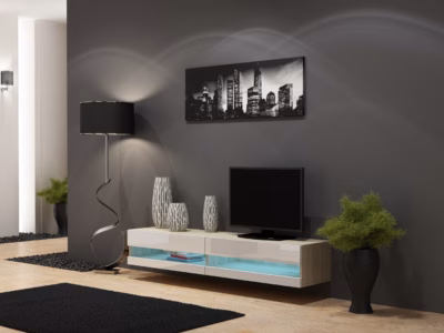TV-alus Cama MEBLE VIGO NEW, 180 cm, sonoma tamm ja valge kõrgläige