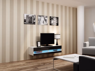 TV-alus Cama MEBLE VIGO NEW, 140 × 40 × 30 cm, valge/must, 2 uksega