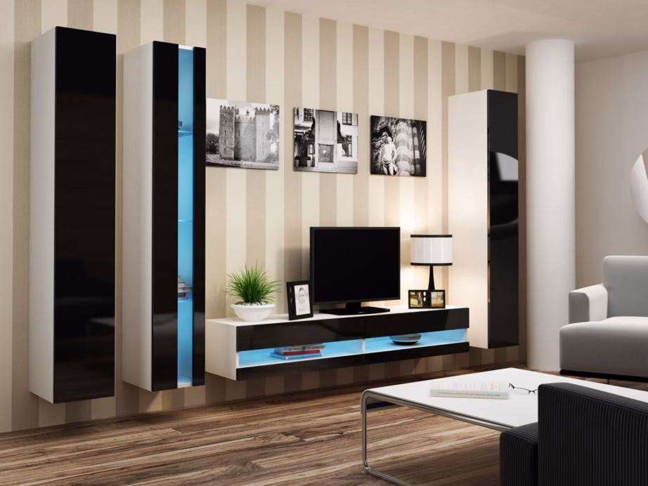 TV-alus Cama MEBLE VIGO NEW, 140 × 40 × 30 cm, valge/must, 2 uksega - 3