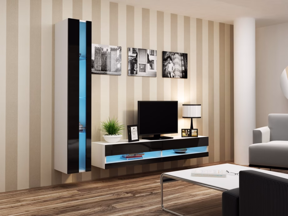 TV-alus Cama MEBLE VIGO NEW, 140 × 40 × 30 cm, valge/must, 2 uksega - 4