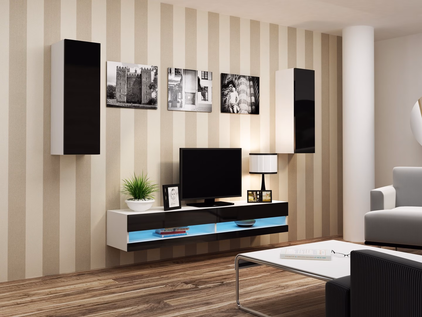 TV-alus Cama MEBLE VIGO NEW, 140 × 40 × 30 cm, valge ja must kõrgläige (5)