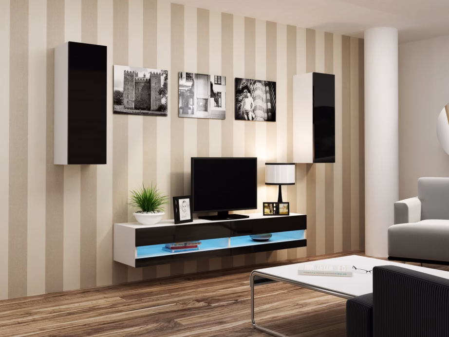 TV-alus Cama MEBLE VIGO NEW, 140 × 40 × 30 cm, valge/must, 2 uksega - 5