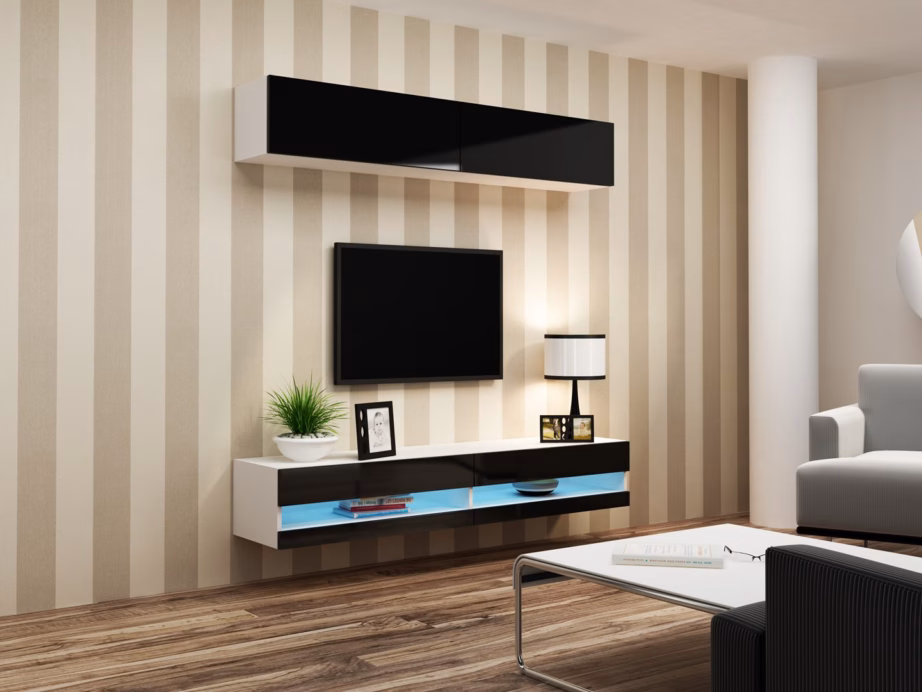 TV-alus Cama MEBLE VIGO NEW, 140 × 40 × 30 cm, valge/must, 2 uksega - 6