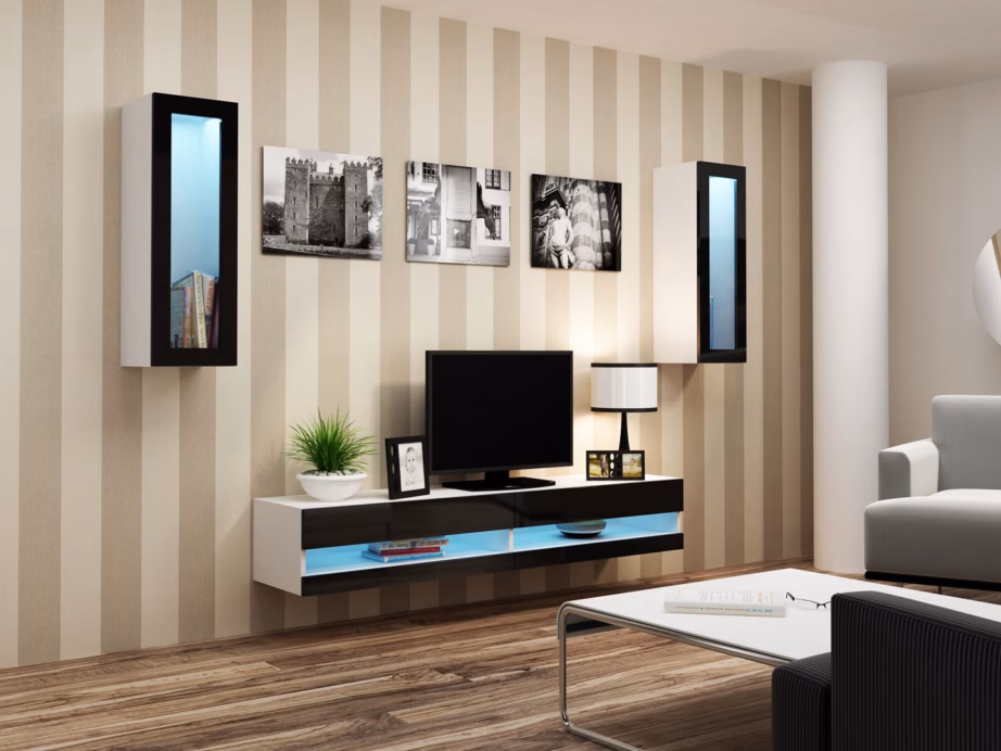 TV-alus Cama MEBLE VIGO NEW, 140 × 40 × 30 cm, valge/must, 2 uksega - 7